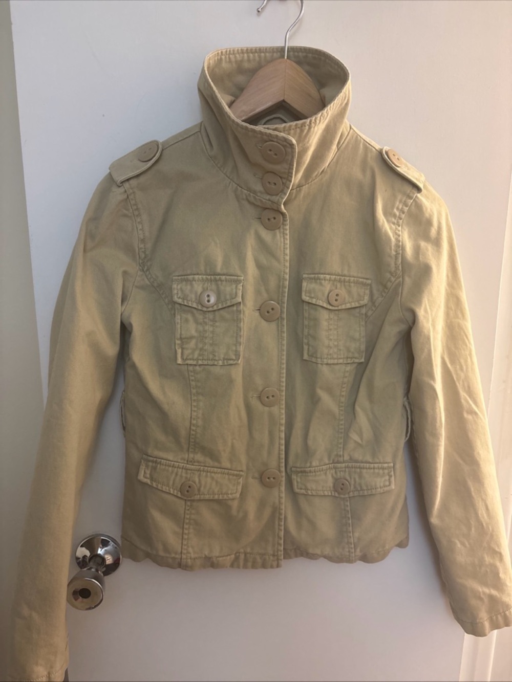 VTG Y2K Mossimo sz Small khaki military style jacket women utility grunge FLAW